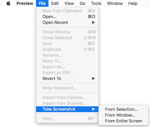 How can I take a screenshot using Preview?